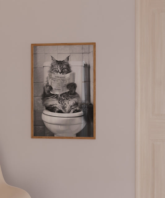 Cat on Toilet Print | Bathroom Decor