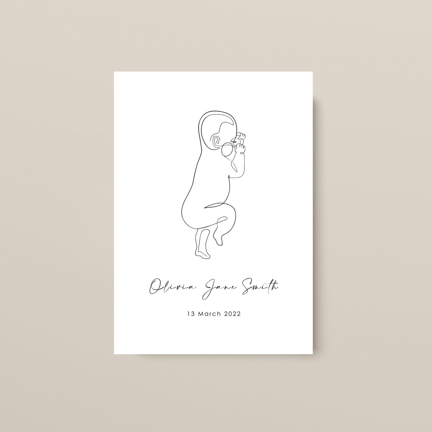 Personalised Baby Birth Announcement Line Art Print