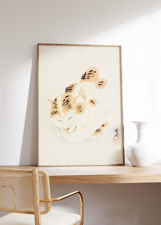 Japanese Sleeping Cat | Kawanabe Kyōsai | Japanese Wall Art
