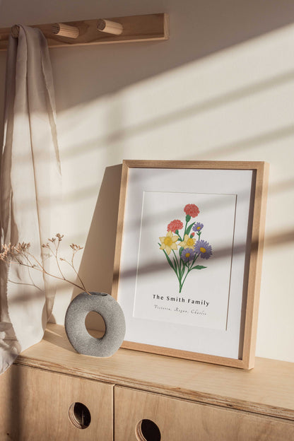 Birth Flower Family Bouquet Print | Personalised Gift