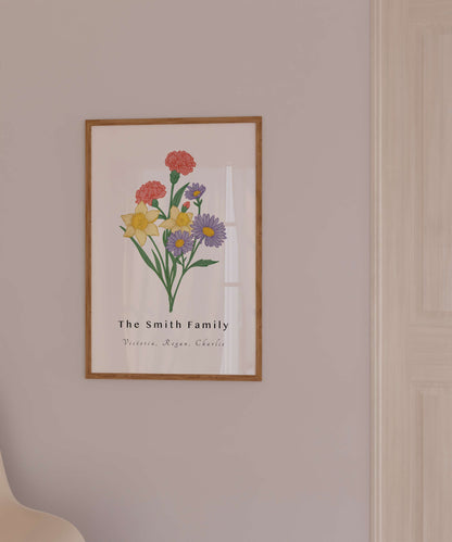 Birth Flower Family Bouquet Print | Personalised Gift