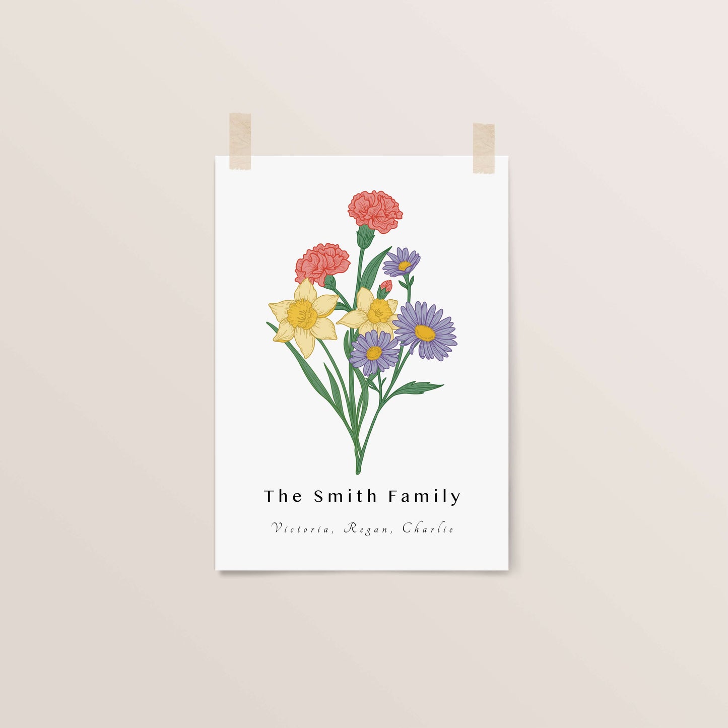 Birth Flower Family Bouquet Print | Personalised Gift