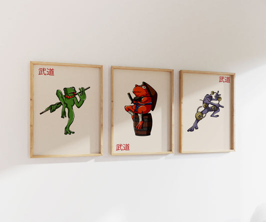 Japanese Frogs Print Trio | Gallery Wall | Set of 3