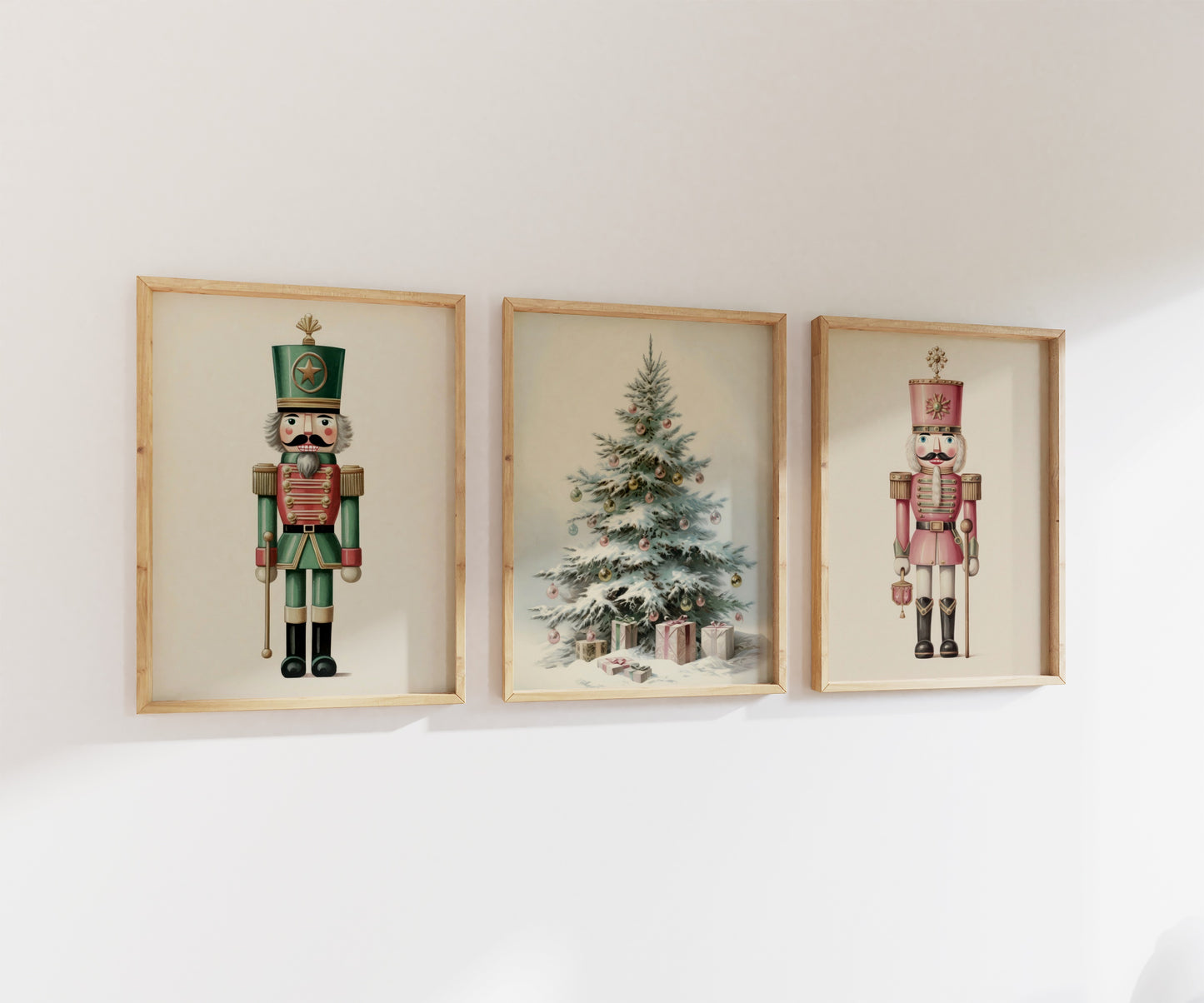 Nutcracker + Tree Trio | Christmas Wall Art | Gallery Set of 3