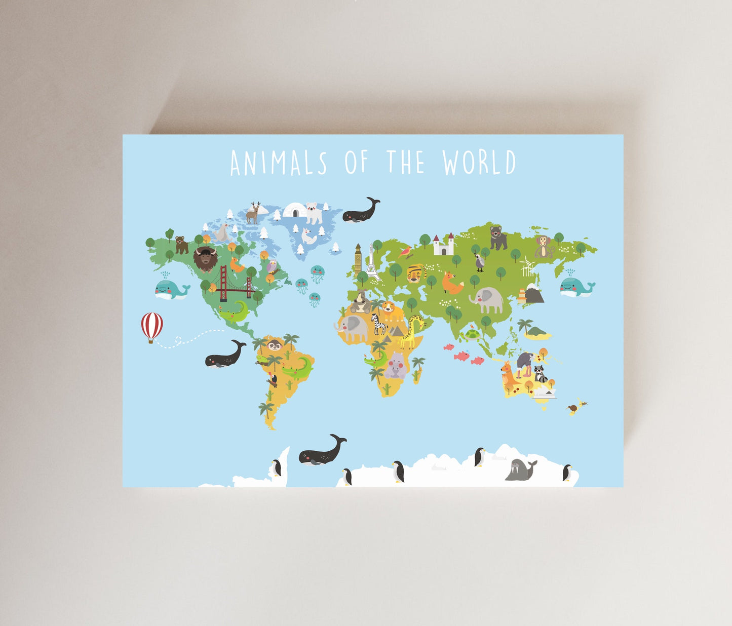 Animals of the World Map | Nursery Wall Art