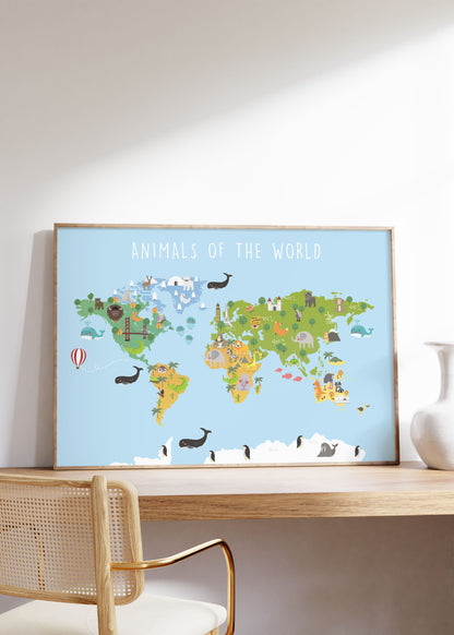 Animals of the World Map | Nursery Wall Art