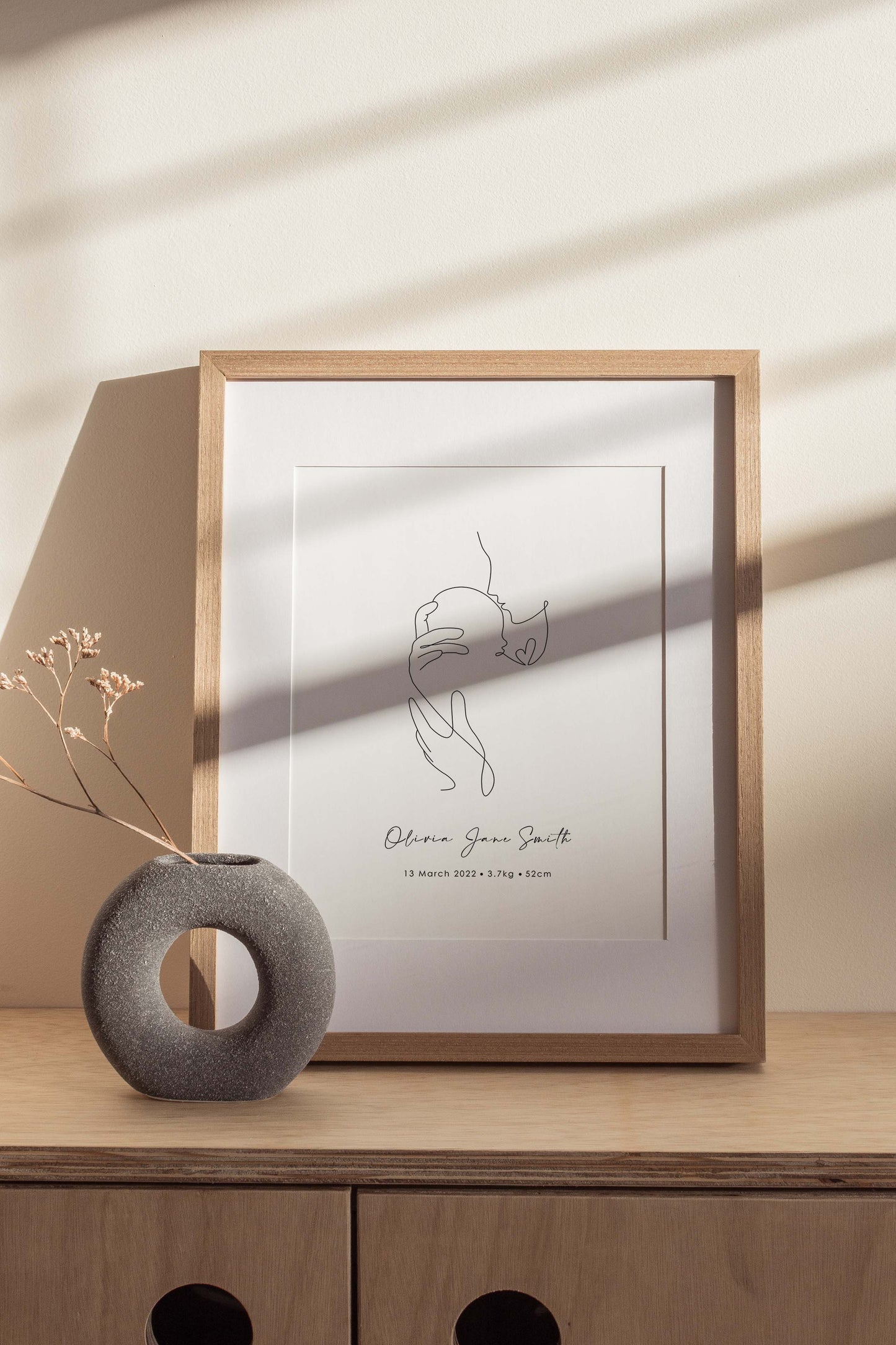 Personalised Birth Announcement | Line Art Print | Mum + Baby