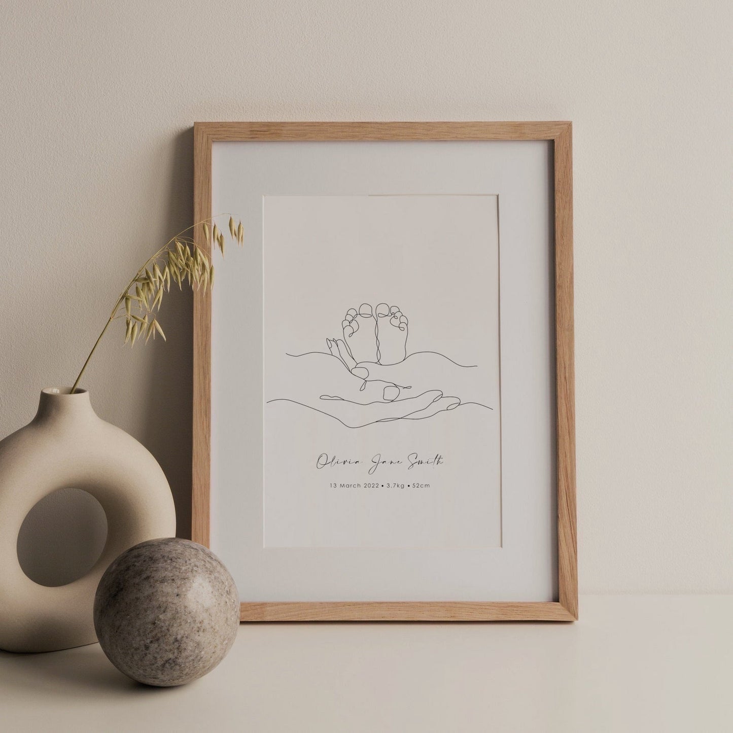 Personalised Birth Announcement Print | Baby Feet | Line Art