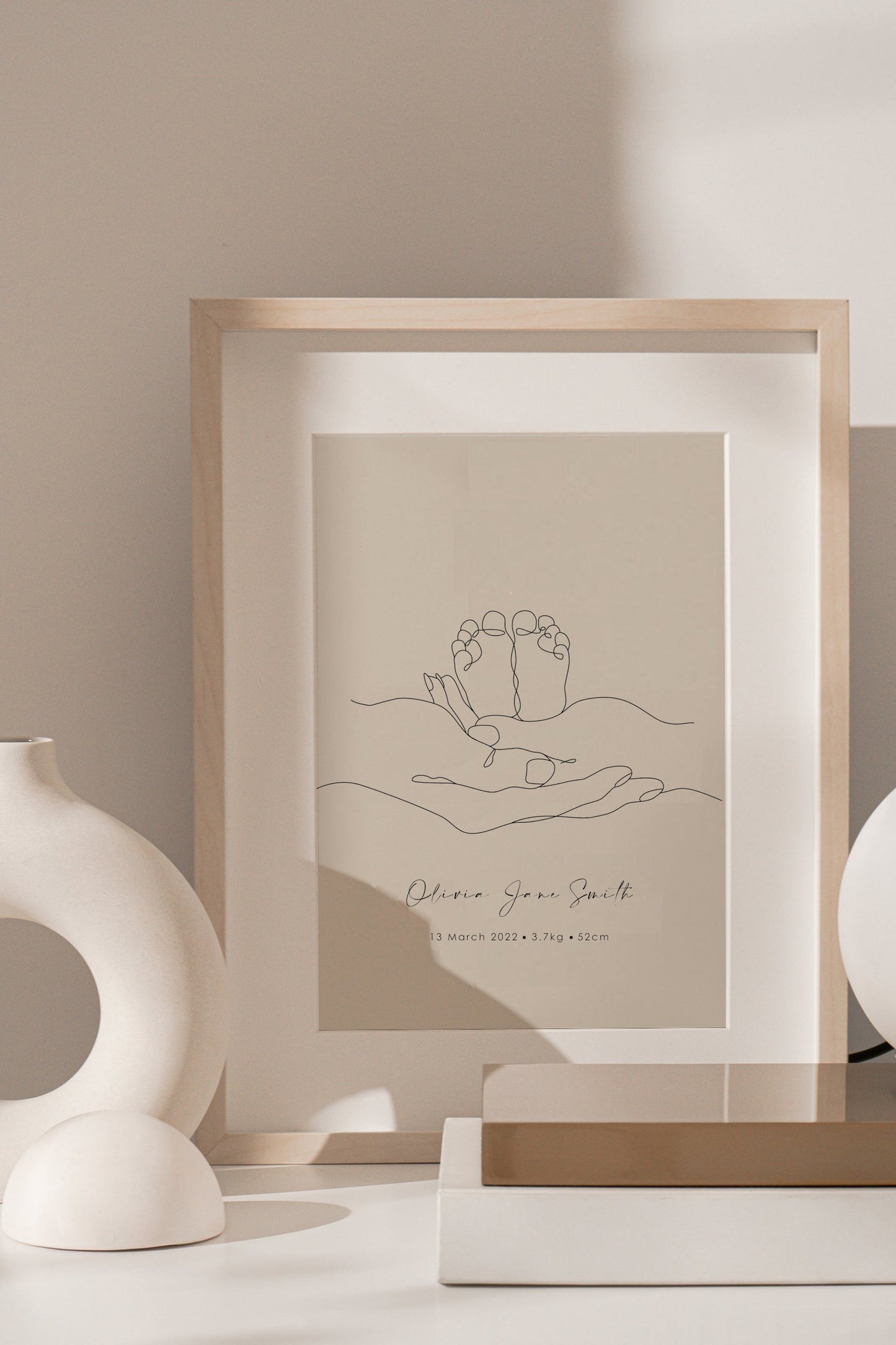 Personalised Birth Announcement Print | Baby Feet | Line Art