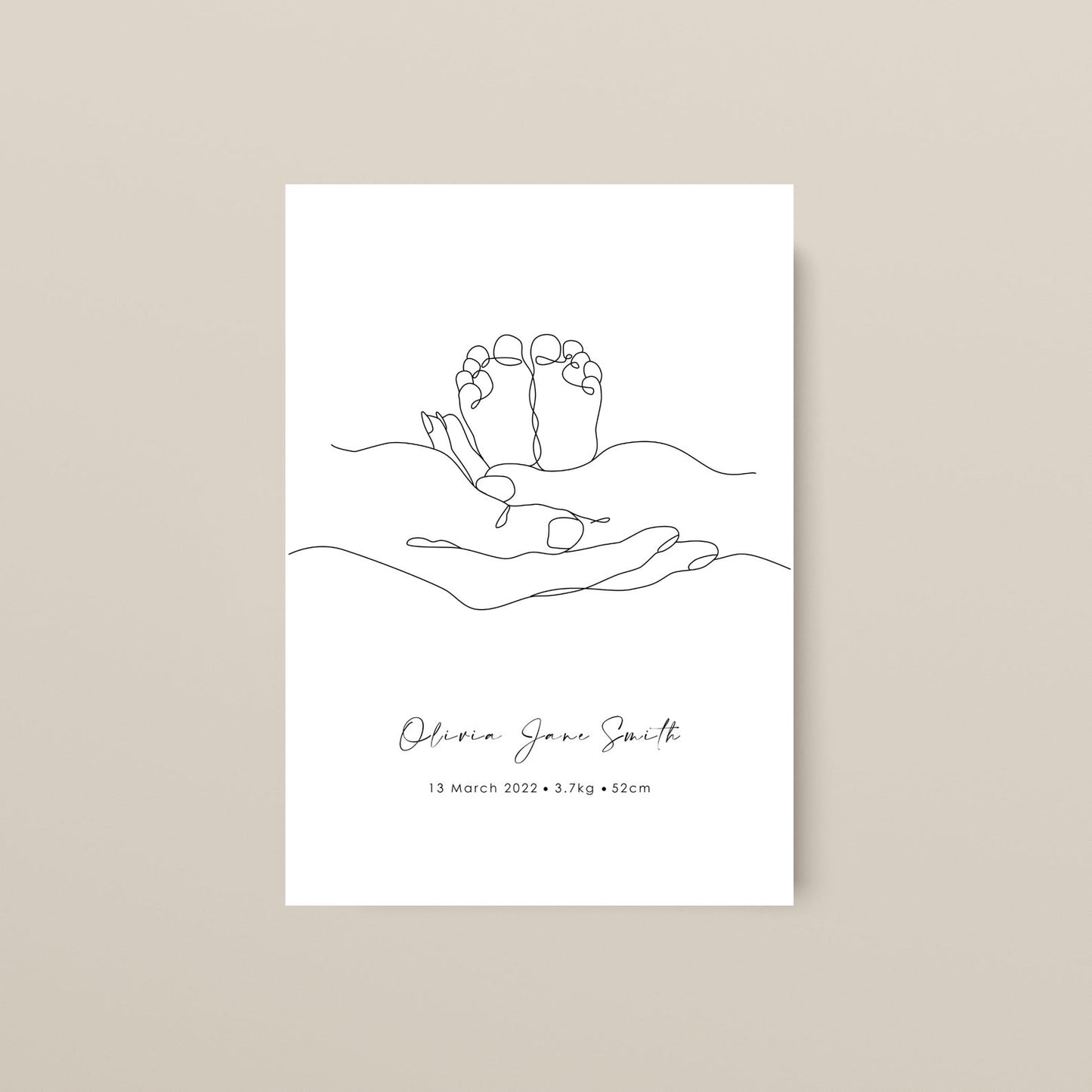 Personalised Birth Announcement Print | Baby Feet | Line Art