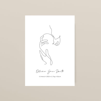 Personalised Birth Announcement | Line Art Print | Mum + Baby