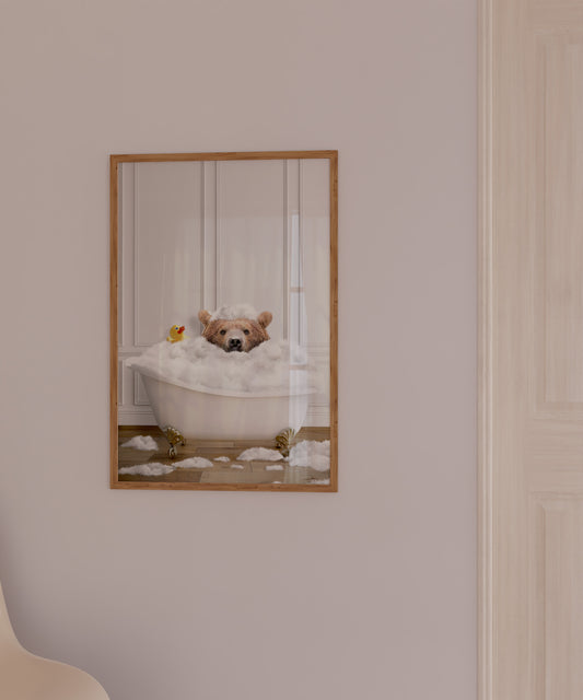 Bear in Bathtub Print | Bathroom Decor