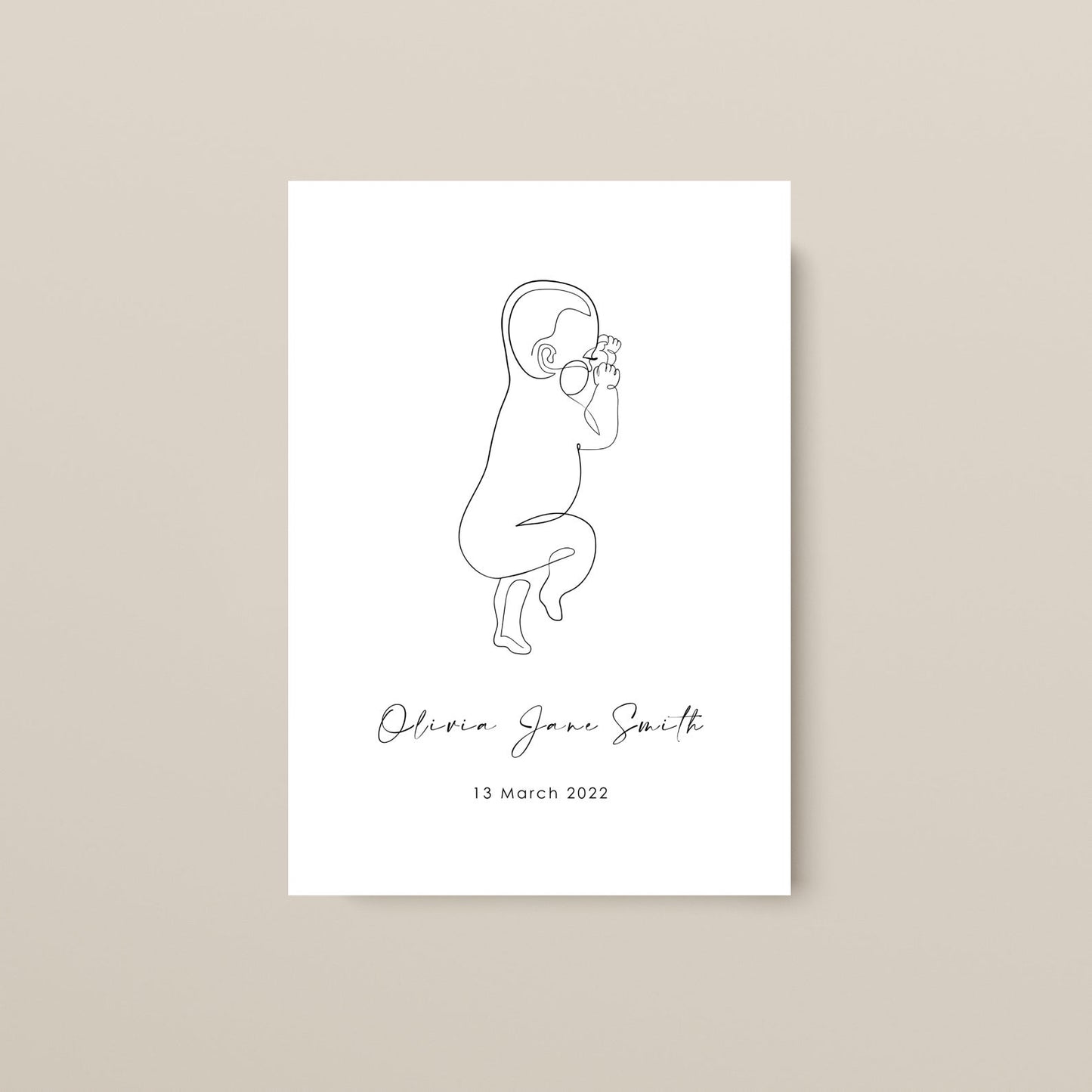 Personalised Baby Birth Announcement Line Art Print