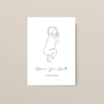 Personalised Baby Birth Announcement Line Art Print