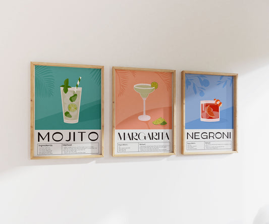 Cocktail Bar Cart Set | Gallery Wall | Set of 3