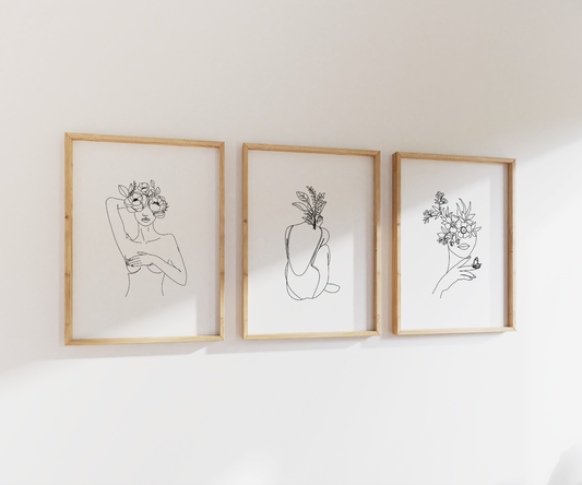 Minimalist Female Line Art Print Set | Gallery Wall | Set of 3