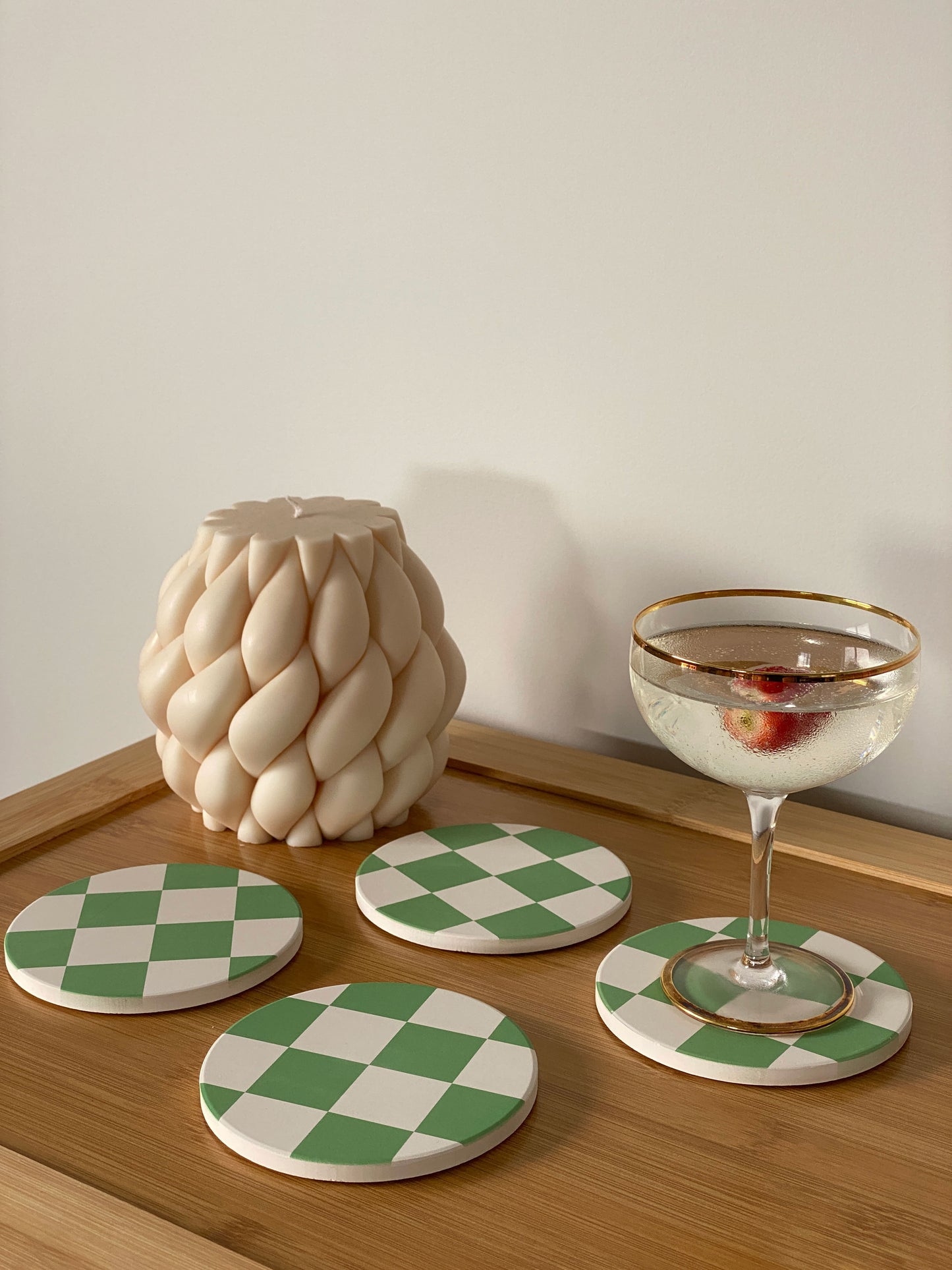 Green Checkerboard | Set of 4 | Ceramic Coaster Collection