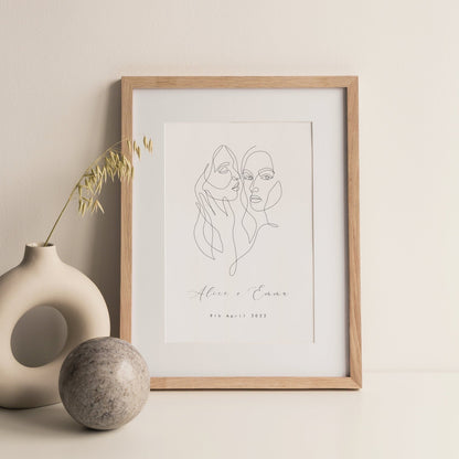 Personalised Embraced Couple | LGBTQIA+ Line Art