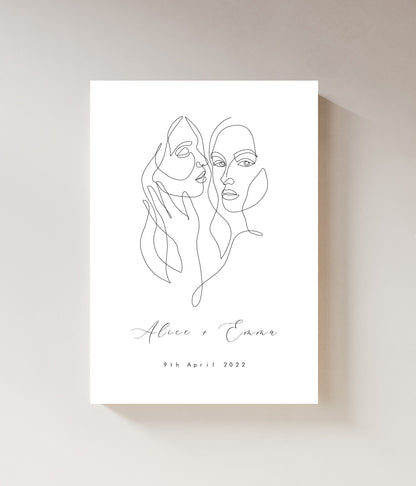 Personalised Embraced Couple | LGBTQIA+ Line Art