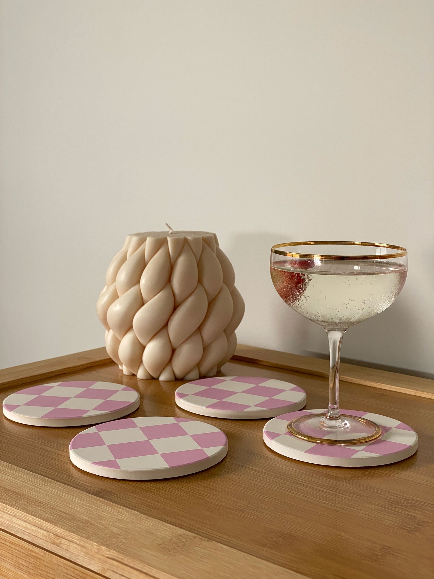 Pink Checkerboard | Set of 4 | Ceramic Coaster Collection