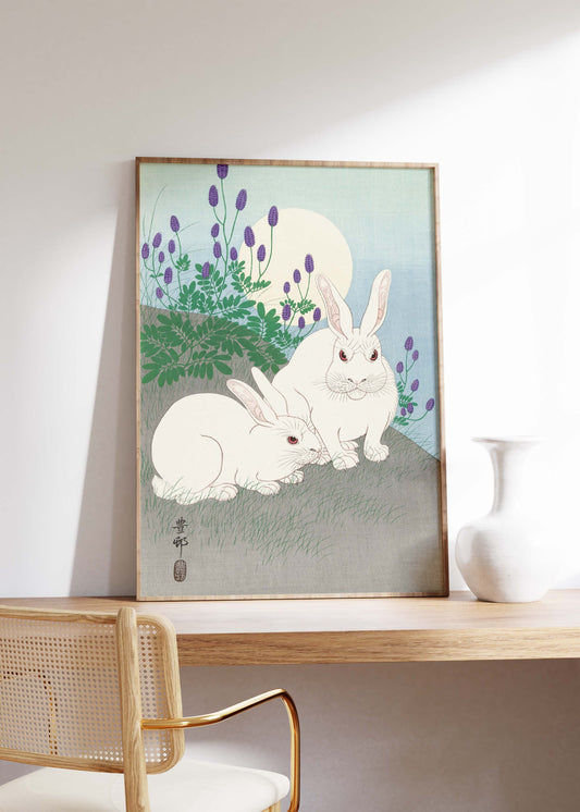 Rabbits at Full Moon | Ohara Koson  | Japanese Wall Art