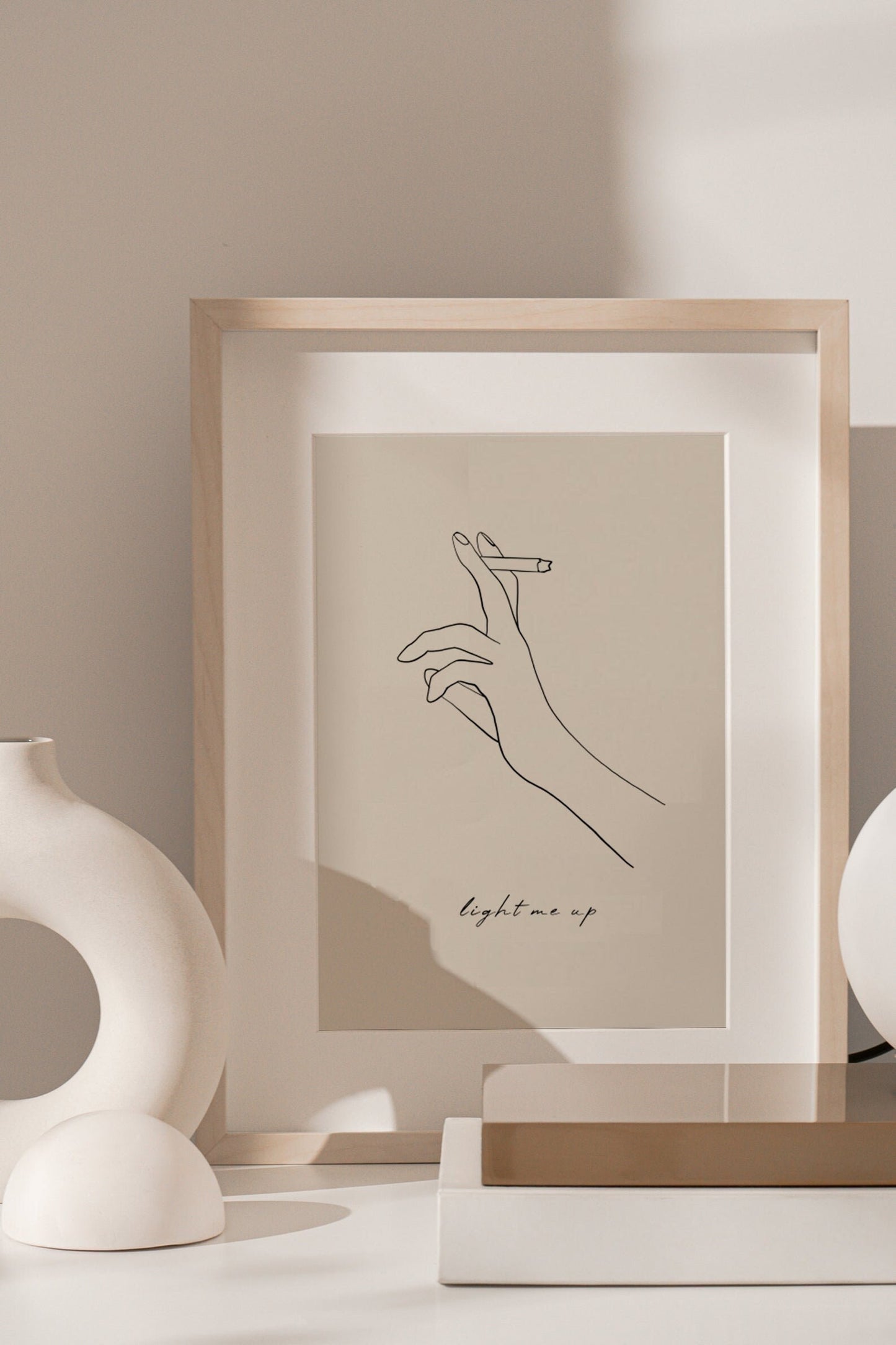 Light Me Up, Female Line Drawing Quote | Modern Woman Wall Art