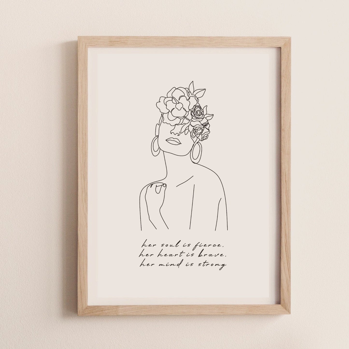 Fierce Woman Line Drawing Quote | Modern Woman Wall Art