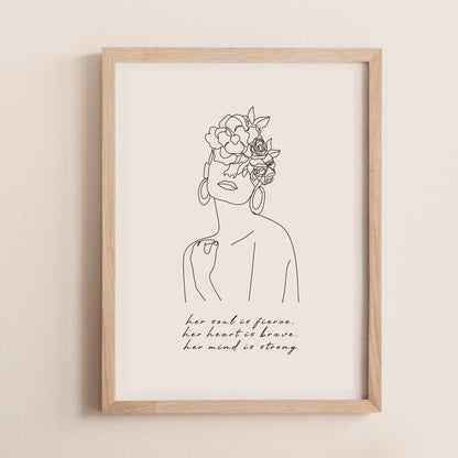 Fierce Woman Line Drawing Quote | Modern Woman Wall Art