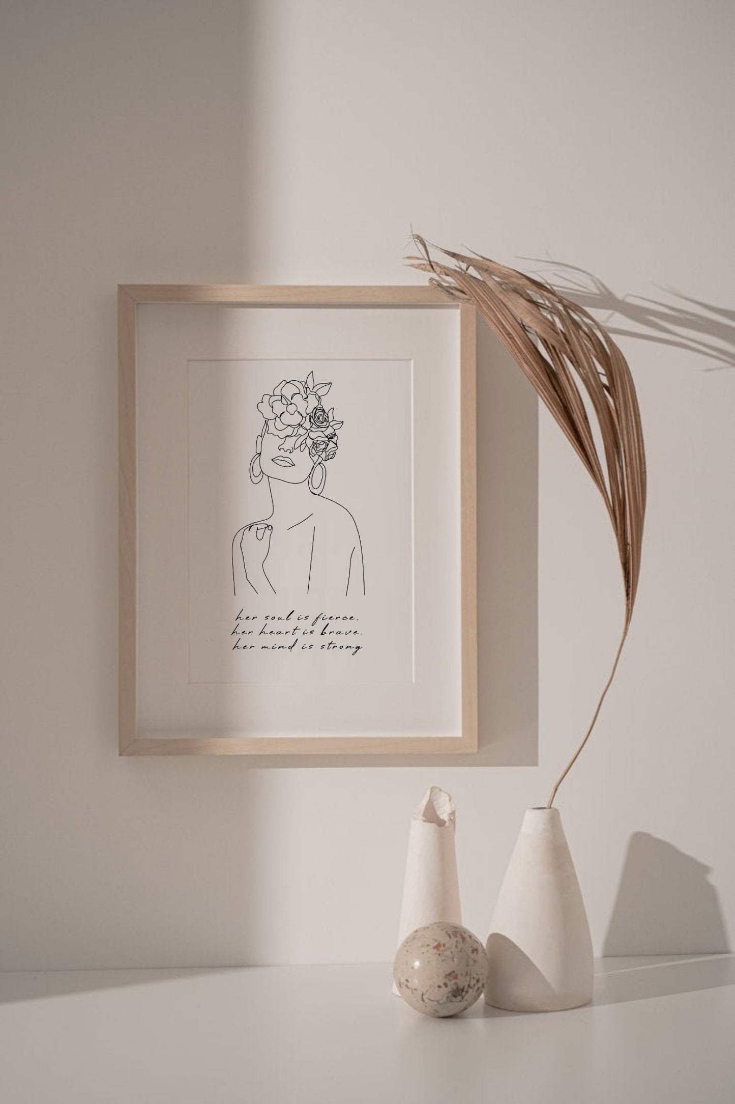 Fierce Woman Line Drawing Quote | Modern Woman Wall Art