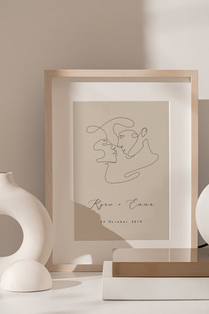 Personalised Embraced Couple Line Art Print